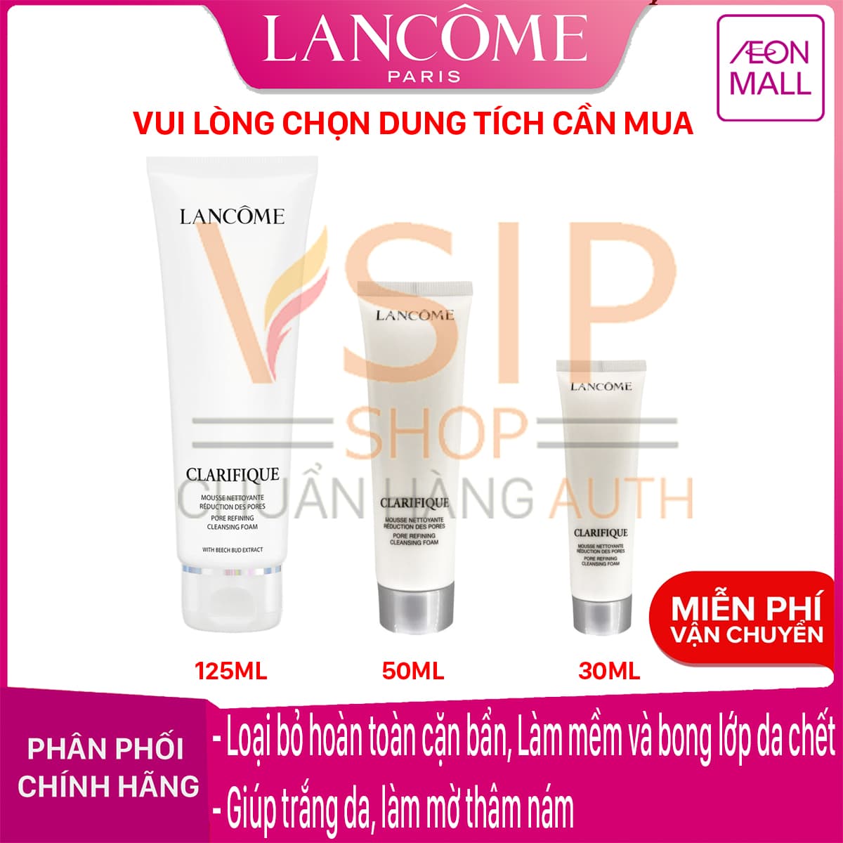 CHÍNH HÃNG - Sữa rửa mặt trắng da mờ thâm nám se khít lỗ chân lông Lancôme Clarifique Pore Refining Cleansing Foam
