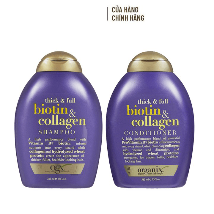 Bộ dầu gội Biotin Collagen Thick & Full OGX bản Mỹ 385ml dưỡng mọc tóc suôn dày mượt tóc lưu hương lâu