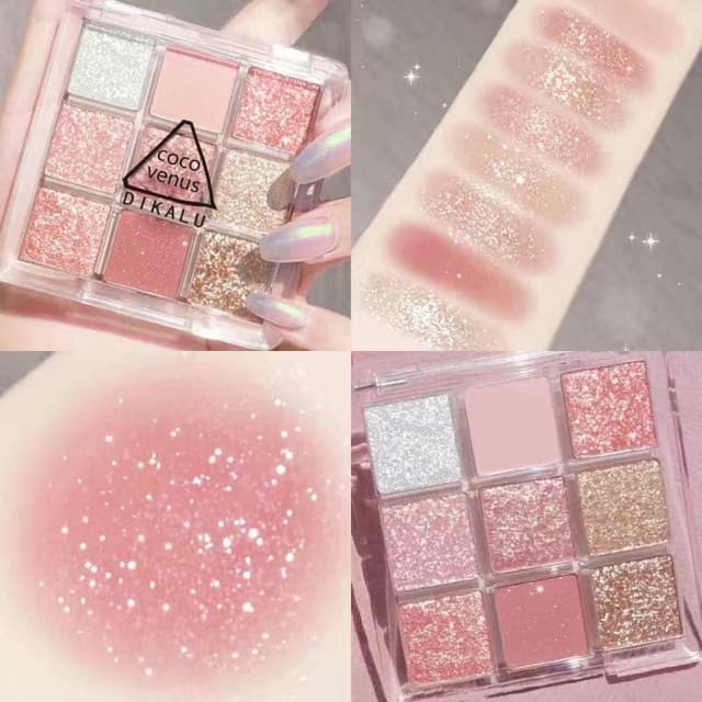 Bảng phấn mắt 9 màu nhũ bắt sáng DIKALU xinh xắn tiện lợi Coco Venus