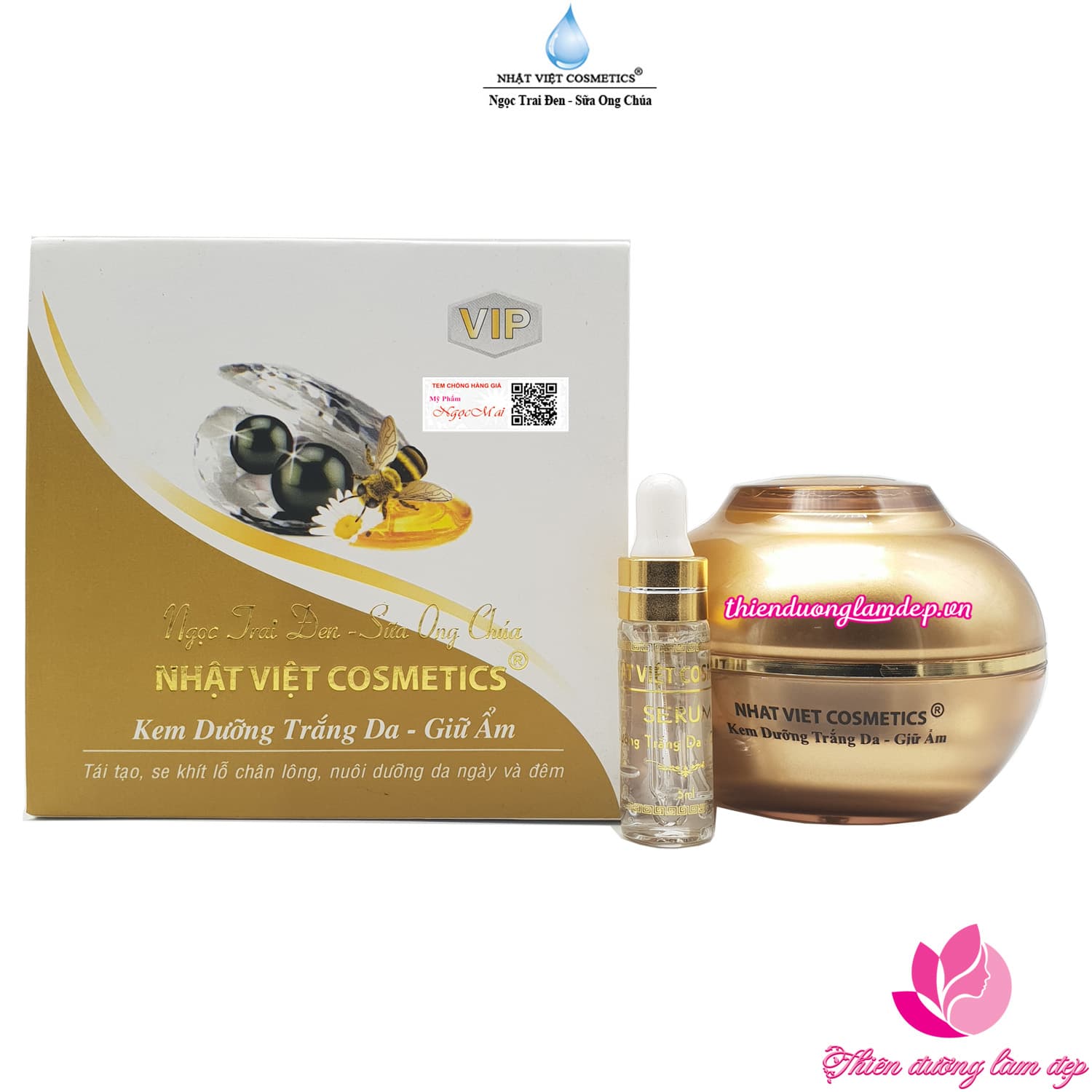 Kem dưỡng trắng da mặt giữ ẩm Cao cấp kem ngọc trai đen - sữa ong chúa NHẬT VIỆT 30g (Tặng Serum trắng da 5ml)