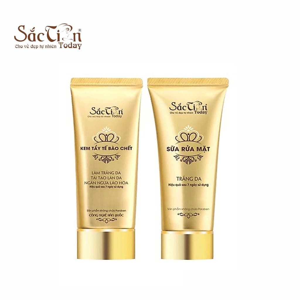 Combo Sữa rửa mặt trắng da sạch mụn 100ml và Kem tẩy tế bào chết 120ml - 200ml Sắc Tiên Today
