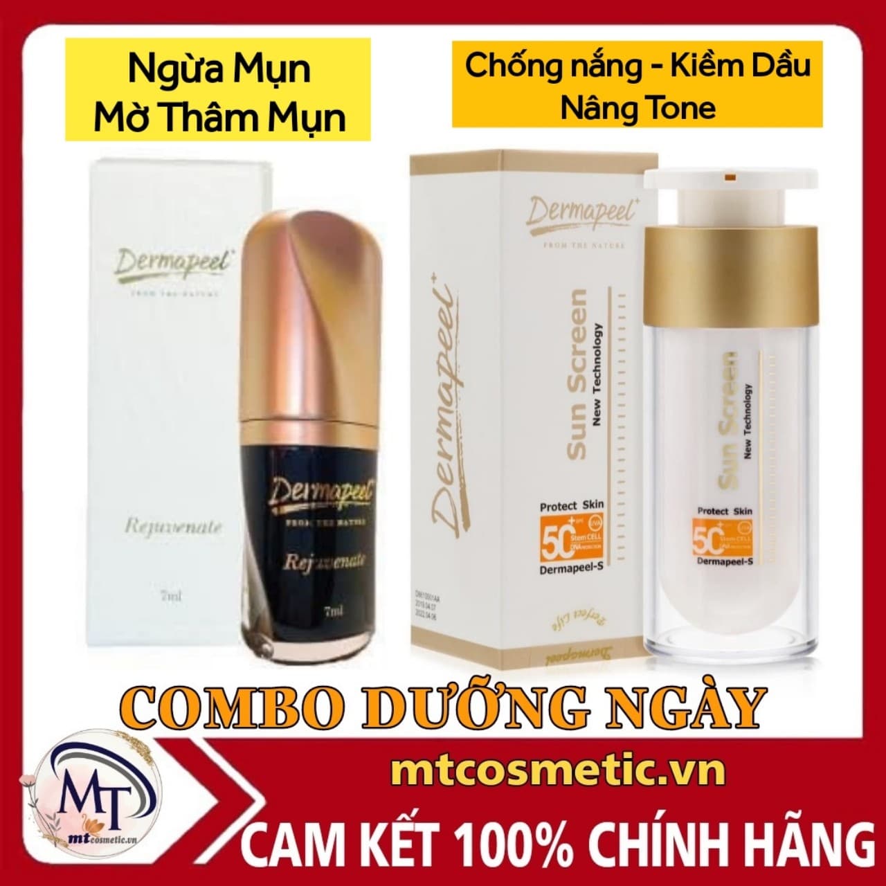 Bộ đôi dưỡng da chuyên dành da mụn Dermapeel - Ngừa mụn - Mờ thâm mụn - Chống nắng - Nâng tone - Phục hồi da mụn
