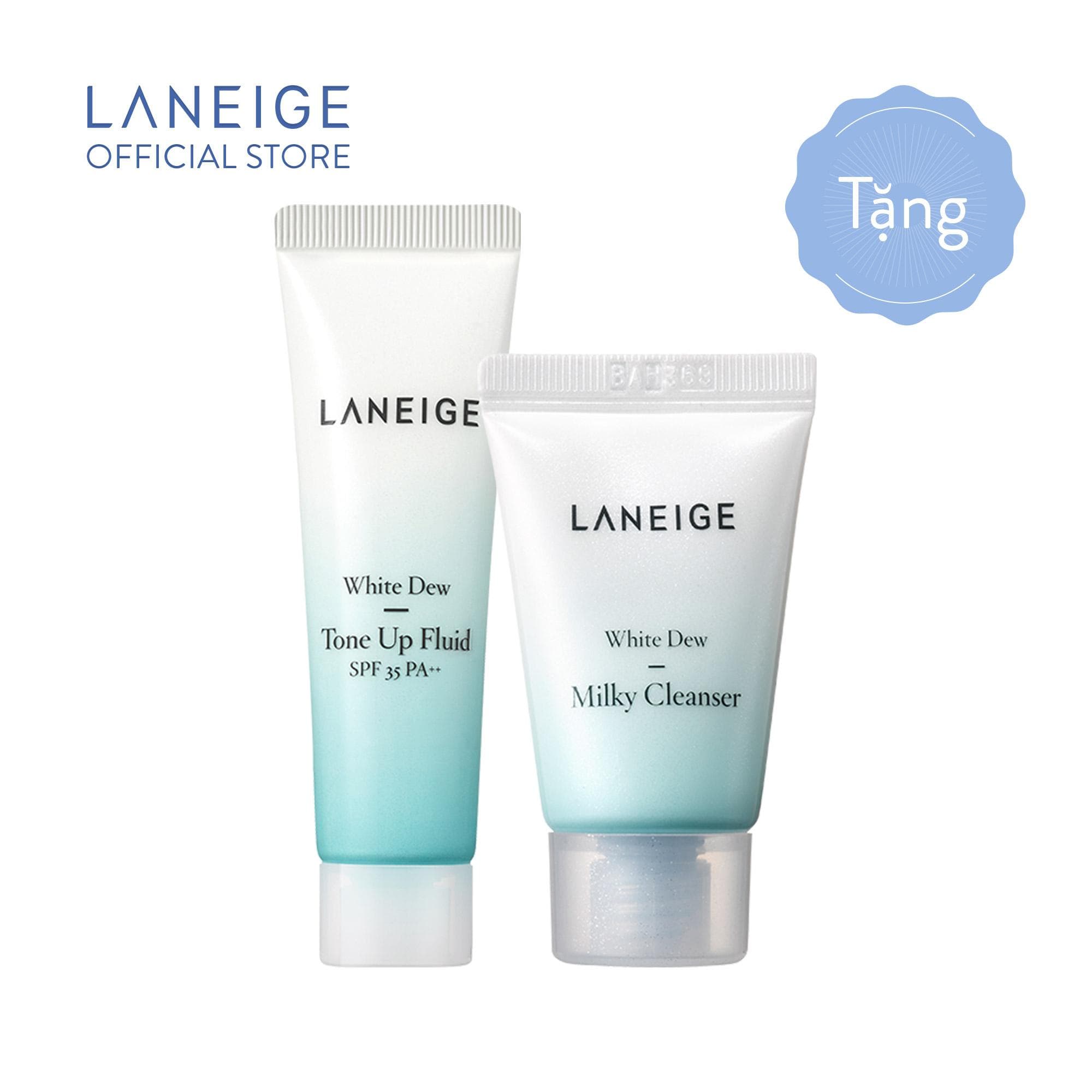 Bộ đôi dưỡng trắng Laneige White Dew ToneUp Fluid 10ml & Laneige White Dew Milky Cleanser 10ML