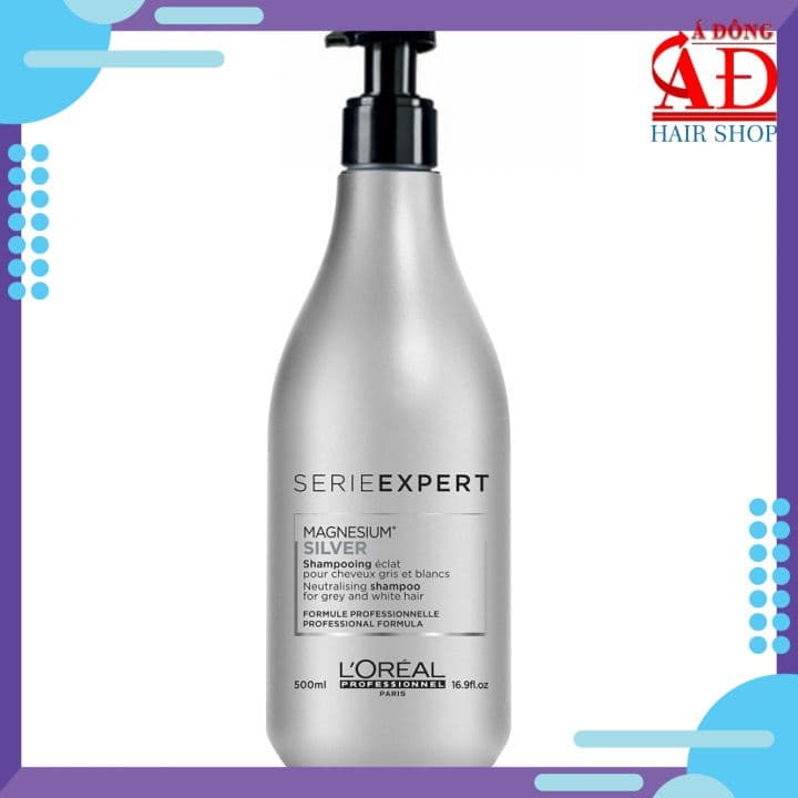 Dầu gội khử ánh vàng Loreal Silver Serie Expert Magnesium NeutralisingShampoo for grey and white hair cho tóc trắng xám bạch kim 500ml