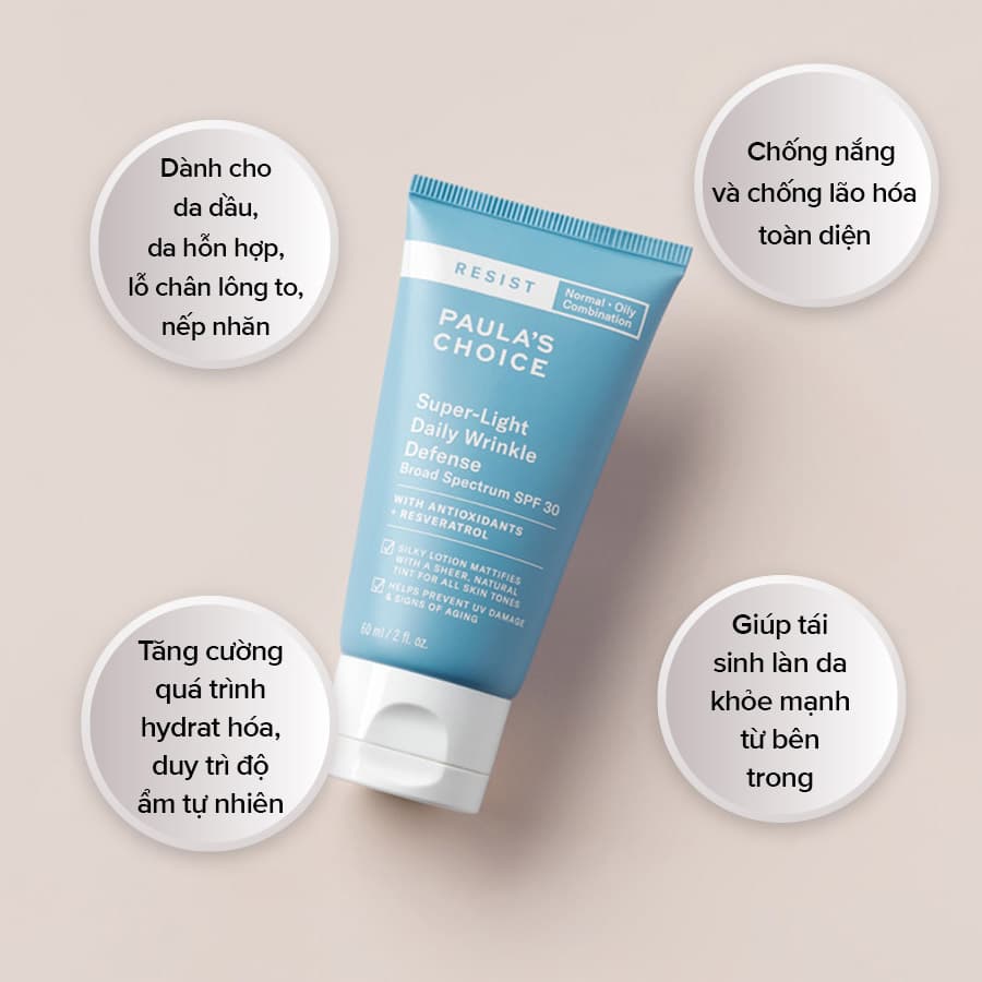 Kem Chống Nắng Paula’s Choice Dưỡng Ngày Siêu Nhẹ 60ml Resist Super-Light Wrinkle Defense SPF 30