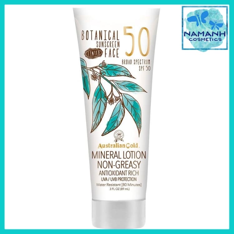 Kem chống nắng không nhờn chống trôi Australian Gold Botanical Sunscreen Tinted Face Mineral Lotion SPF 50 89ml