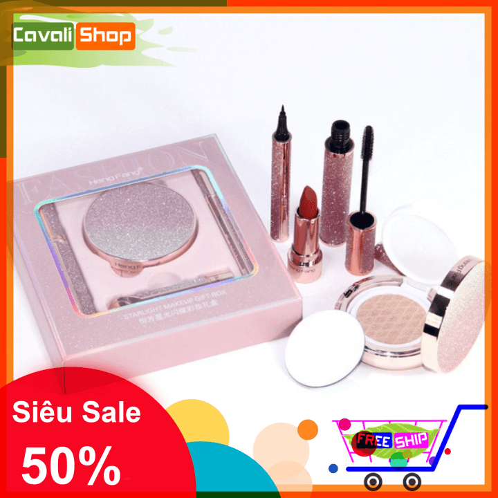 Set trang điểm Star Hengfang 4 món - Cavali - gồm ( Bút kẻ mắt + Mascara + Son + Phấn nước ) siêu tiện lợi