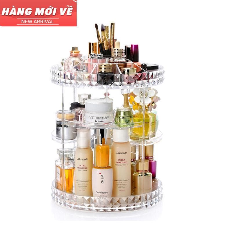 Hộp Đựng Đồ Trang Điểm Để Bàn Kệ Đựng Mỹ Phẩm Trụ Xoay 360 Độ Nhựa Mica Siêu Bền Trong Suốt.Rất Hợp Thời Trang Cho Các Chị Em Và Các Phụ Nữ.