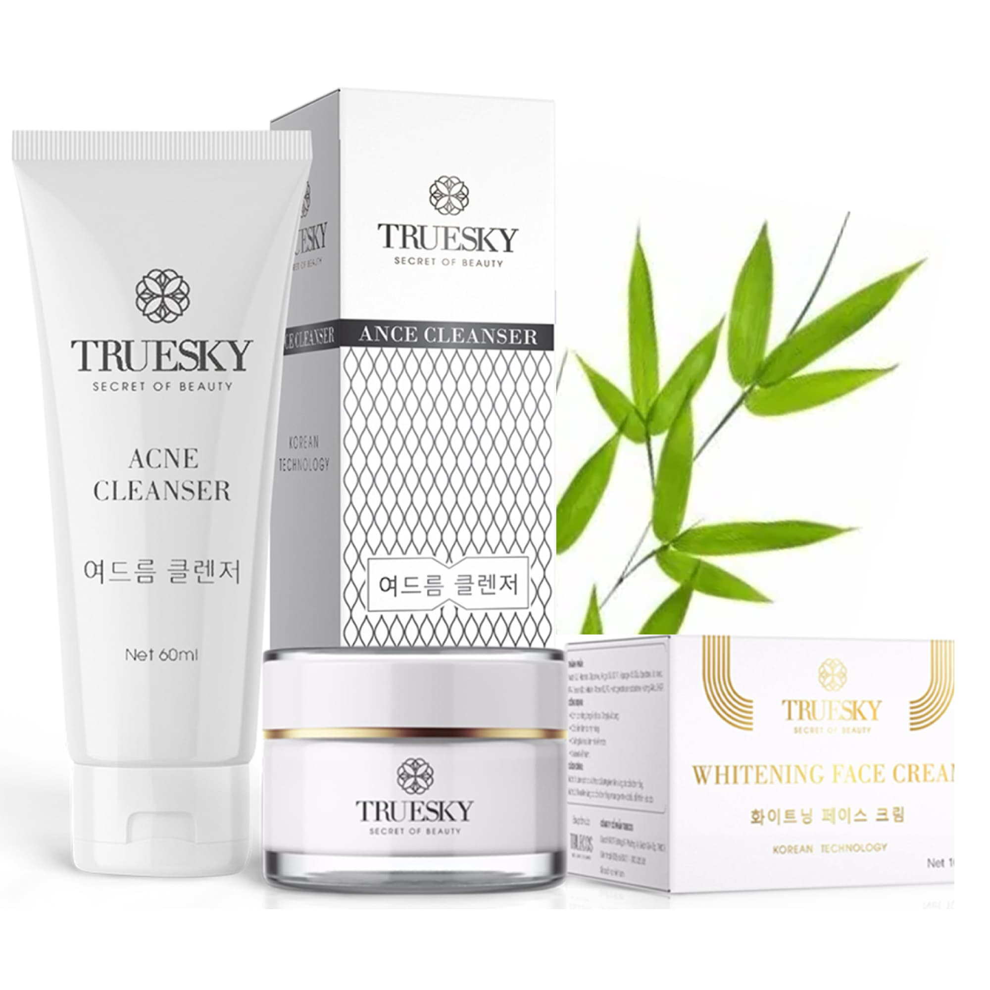 Bộ sản phẩm giảm mụn và dưỡng trắng da mặt Truesky gồm 1 sữa rửa mặt than hoạt tính 60ml & 1 kem dưỡng trắng da mặt 10g