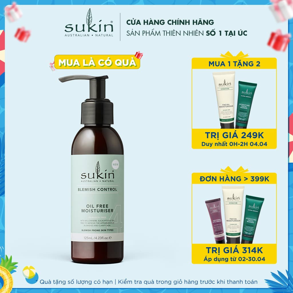Kem Dưỡng Ẩm Giảm Mụn Sukin Blemish Control Oil Free Moisturiser 125ml